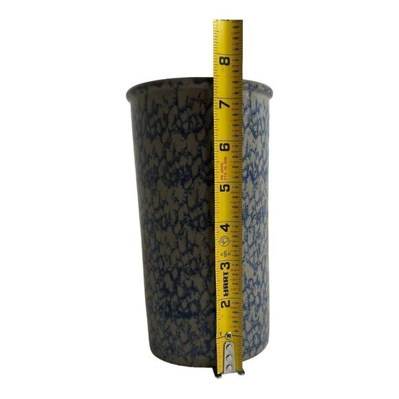 Vintage Spongeware Blue Pottery Planter Canister Container Utensil Holder - Picture 4 of 5